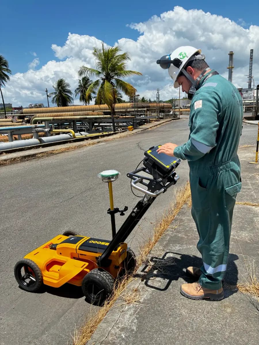 Equipe BIOMAP com GPR e GNSS em via pavimentada